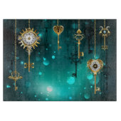 Antieke skelet sleutels op groene achtergrond snijplank (Voorkant)