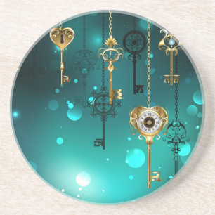 Antieke skelet sleutels op groene achtergrond zandsteen onderzetter