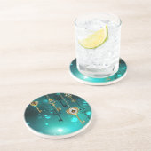 Antieke skelet sleutels op groene achtergrond zandsteen onderzetter (Zijkant)