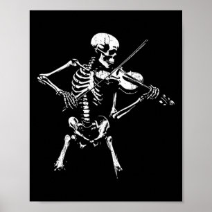 Antieke Skelet Vioolspelend Halloween Rots Poster