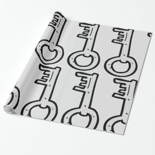Antieke Skeletsleutel Handgetekend Zilver Antiek Cadeaupapier