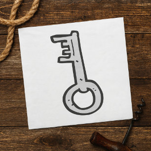 Antieke Skeletsleutel Handgetekend Zilver Antiek Servet