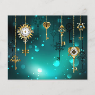 Antieke skeletsleutels op een groene achtergrond flyer