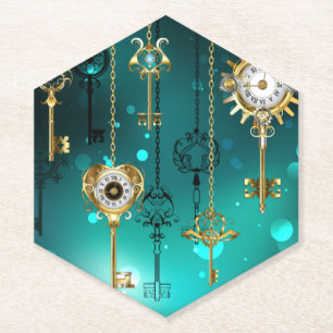 Antieke skeletsleutels op een groene achtergrond kartonnen onderzetters