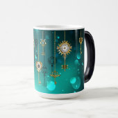 Antieke skeletsleutels op een groene achtergrond magische mok (Voorkant rechts)