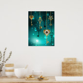 Antieke skeletsleutels op een groene achtergrond poster (Keuken)