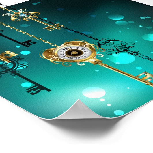 Antieke skeletsleutels op een groene achtergrond poster (Hoek)