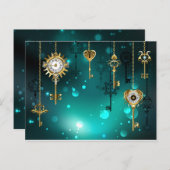 Antieke skeletsleutels op groene achtergrond advieskaart (Voorkant / Achterkant)