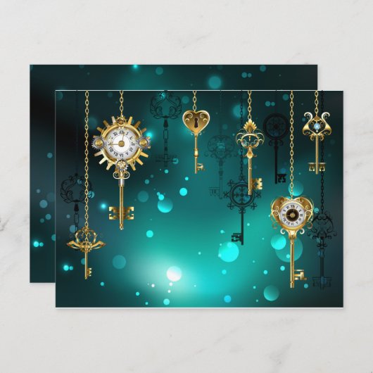 Antieke skeletsleutels op groene achtergrond advieskaart (Voorkant / Achterkant)