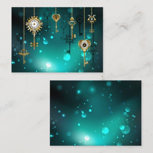 Antieke skeletsleutels op groene achtergrond advieskaart (Voorkant / Achterkant)