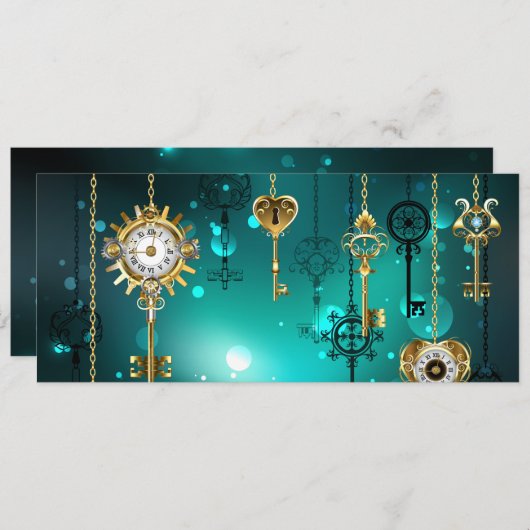 Antieke skeletsleutels op groene achtergrond advieskaart (Voorkant / Achterkant)