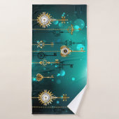 Antieke skeletsleutels op groene achtergrond badhanddoek (Badhanddoek)