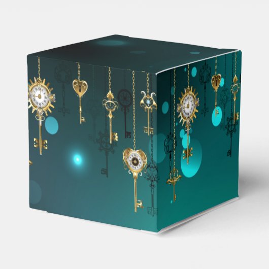 Antieke skeletsleutels op groene achtergrond bedankdoosjes (Achterkant)