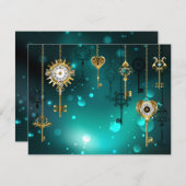 Antieke skeletsleutels op groene achtergrond bedankkaart (Voorkant / Achterkant)