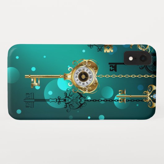 Antieke skeletsleutels op groene achtergrond Case-Mate iPhone case (Achterkant (horizontaal))