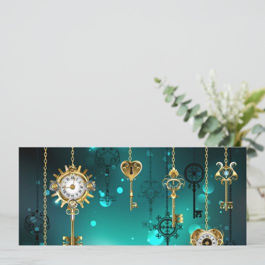 Antieke skeletsleutels op groene achtergrond feestdagenkaart (Staand voorkant)