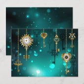 Antieke skeletsleutels op groene achtergrond feestdagenkaart (Voorkant / Achterkant)