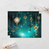 Antieke skeletsleutels op groene achtergrond kaart (Voorkant / Achterkant in situ)