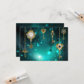 Antieke skeletsleutels op groene achtergrond kaart (Voorkant / Achterkant in situ)