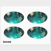 Antieke skeletsleutels op groene achtergrond ovale sticker (Vel)