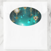 Antieke skeletsleutels op groene achtergrond ovale sticker (Tas)