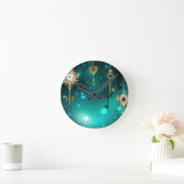 Antieke skeletsleutels op groene achtergrond ronde klok (Huis)