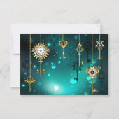 Antieke skeletsleutels op groene achtergrond RSVP kaartje (Voorkant)