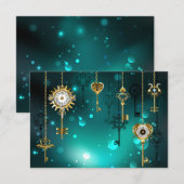 Antieke skeletsleutels op groene achtergrond RSVP kaartje (Voorkant / Achterkant)