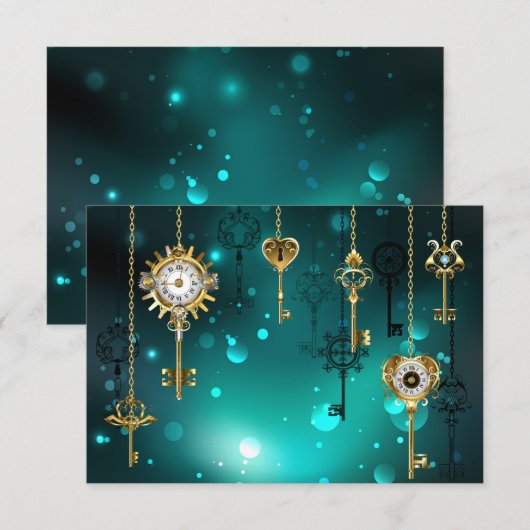 Antieke skeletsleutels op groene achtergrond RSVP kaartje (Voorkant / Achterkant)