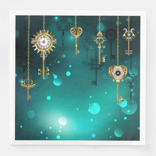 Antieke skeletsleutels op groene achtergrond servet (Voorkant)