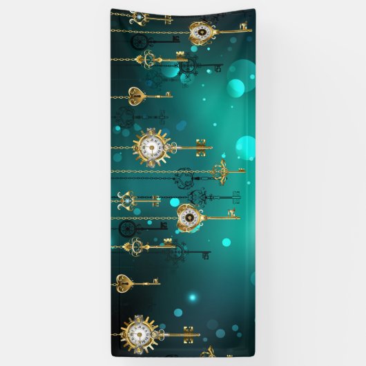 Antieke skeletsleutels op groene achtergrond spandoek (Verticaal)