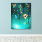 Antieke skelettoetsen op groene achtergrond canvas afdruk (Insitu (Houten vloer))