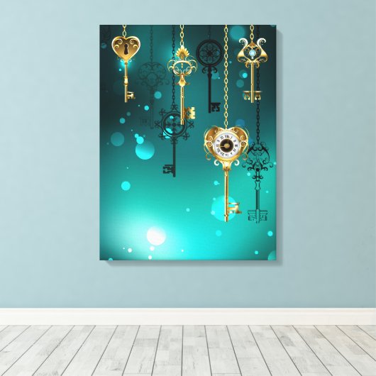 Antieke skelettoetsen op groene achtergrond canvas afdruk (Insitu (Houten vloer))