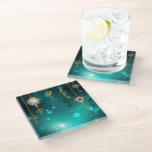 Antieke skelettoetsen op groene achtergrond glazen onderzetter (Schuin)