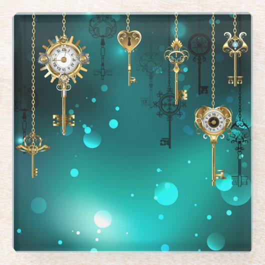 Antieke skelettoetsen op groene achtergrond glazen onderzetter (Voorkant)