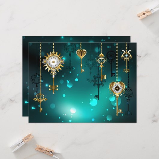 Antieke skelettoetsen op groene achtergrond kaart (Voorkant / Achterkant in situ)