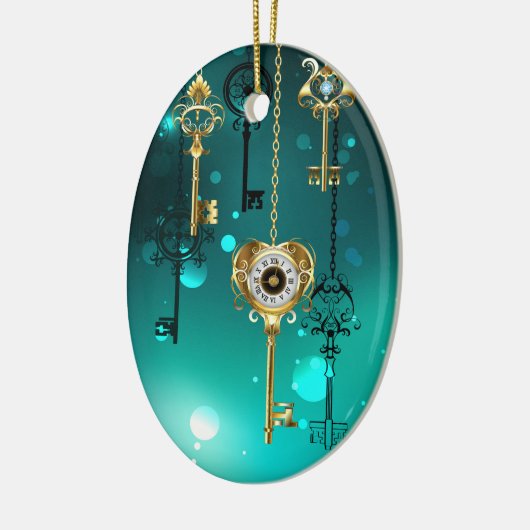 Antieke skelettoetsen op groene achtergrond keramisch ornament (Links)