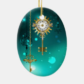 Antieke skelettoetsen op groene achtergrond keramisch ornament (Achterkant)