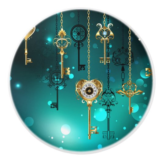 Antieke skelettoetsen op groene achtergrond keramische knop (Voorkant)