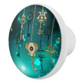 Antieke skelettoetsen op groene achtergrond keramische knop (Rechts)