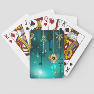 Antieke skelettoetsen op groene achtergrond pokerkaarten