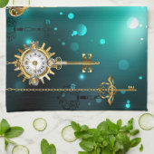 Antieke skelettoetsen op groene achtergrond theedoek (Gevouwen)