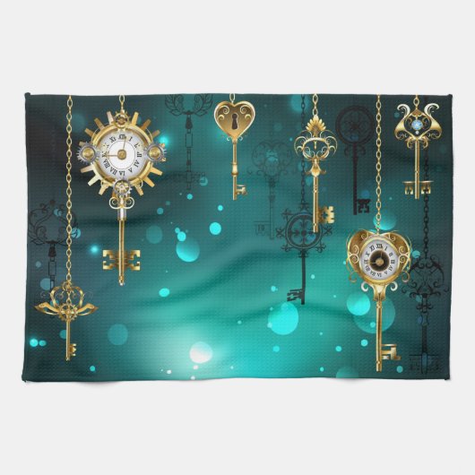 Antieke skelettoetsen op groene achtergrond theedoek (Horizontaal)