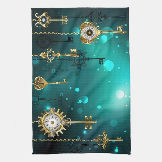 Antieke skelettoetsen op groene achtergrond theedoek (Verticaal)