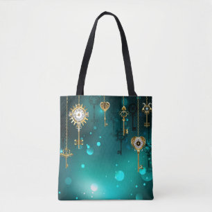 Antieke skelettoetsen op groene achtergrond tote bag