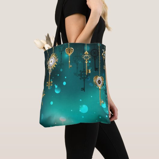 Antieke skelettoetsen op groene achtergrond tote bag (Dichtbij)