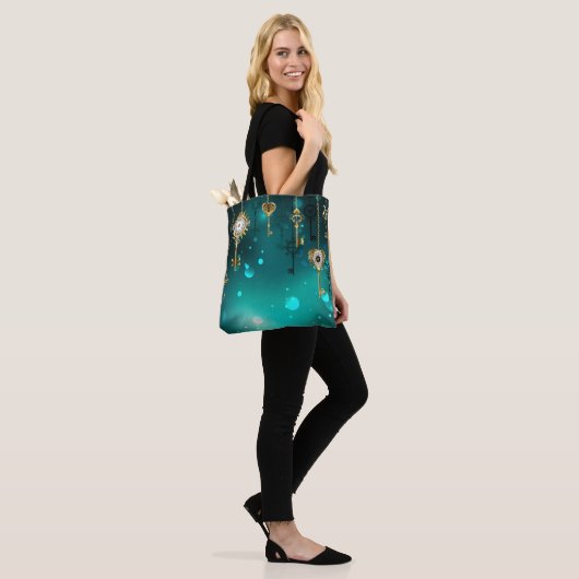 Antieke skelettoetsen op groene achtergrond tote bag (Op model)