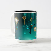 Antieke skelettoetsen op groene achtergrond tweekleurige koffiemok (Voorkant links)