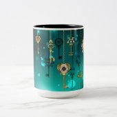 Antieke skelettoetsen op groene achtergrond tweekleurige koffiemok (Center)