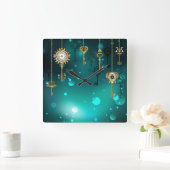 Antieke skelettoetsen op groene achtergrond vierkante klok (Huis)